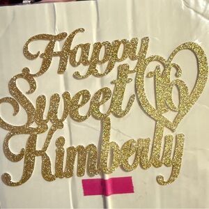 Gold Glitter 'Happy Sweet 16' Custom Name Cake Topper - Kimberly